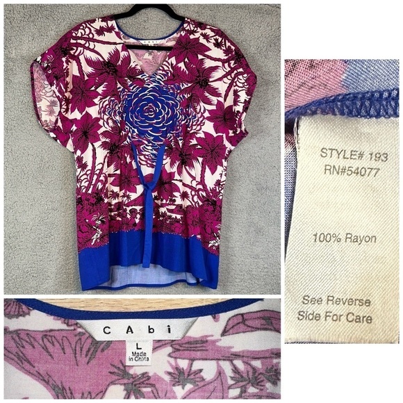 CAbi #193 Floral White Pink Front Tie Tunic Blouse - Picture 10 of 10